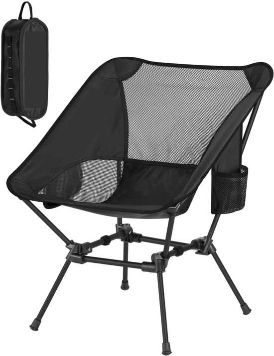 VEVOR Campingstoel, klapstoel met bekerhouders en draagtas, belastbaar tot 158 kg, vouwstoel, vissersstoel, zwart, outdoor, regisseursstoel, draagbaar