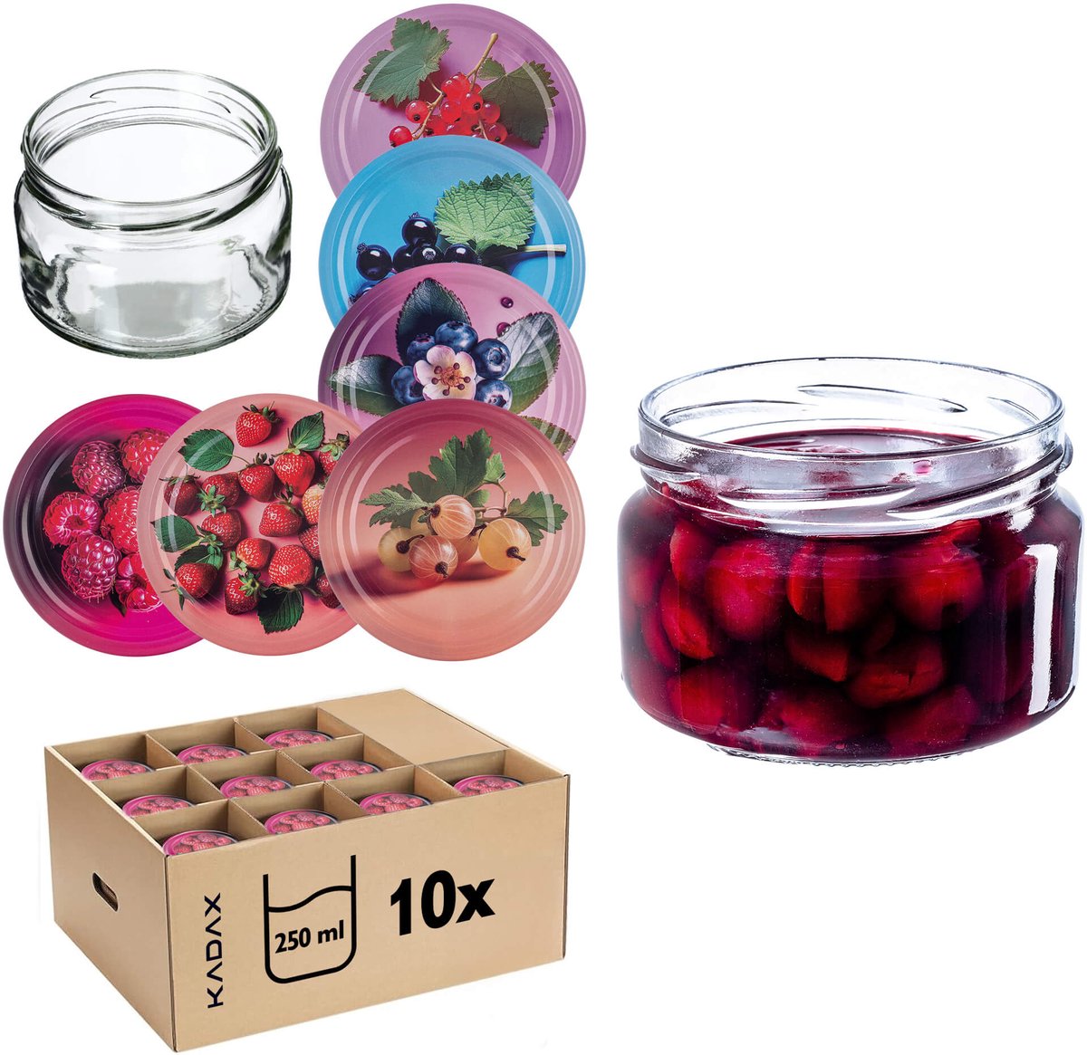 Denia Weckpotten 250ml 10st 82mm + Deksel "Mix Bessen"