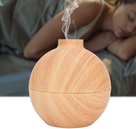 Houten luchtbevochtiger voor etherische oliën - Aroma-diffuser mini-USB - Bureau-luchtbevochtiger met LED voor slaapkamer en kantoor (lichte houtnerf)