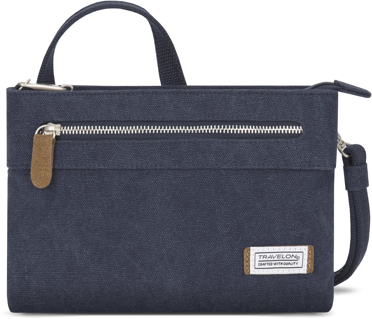 Travelon Heritage Compact Anti-diefstal Clutch Crossbody Tas – RFID mini-tas met slashbestendige band – Indigo