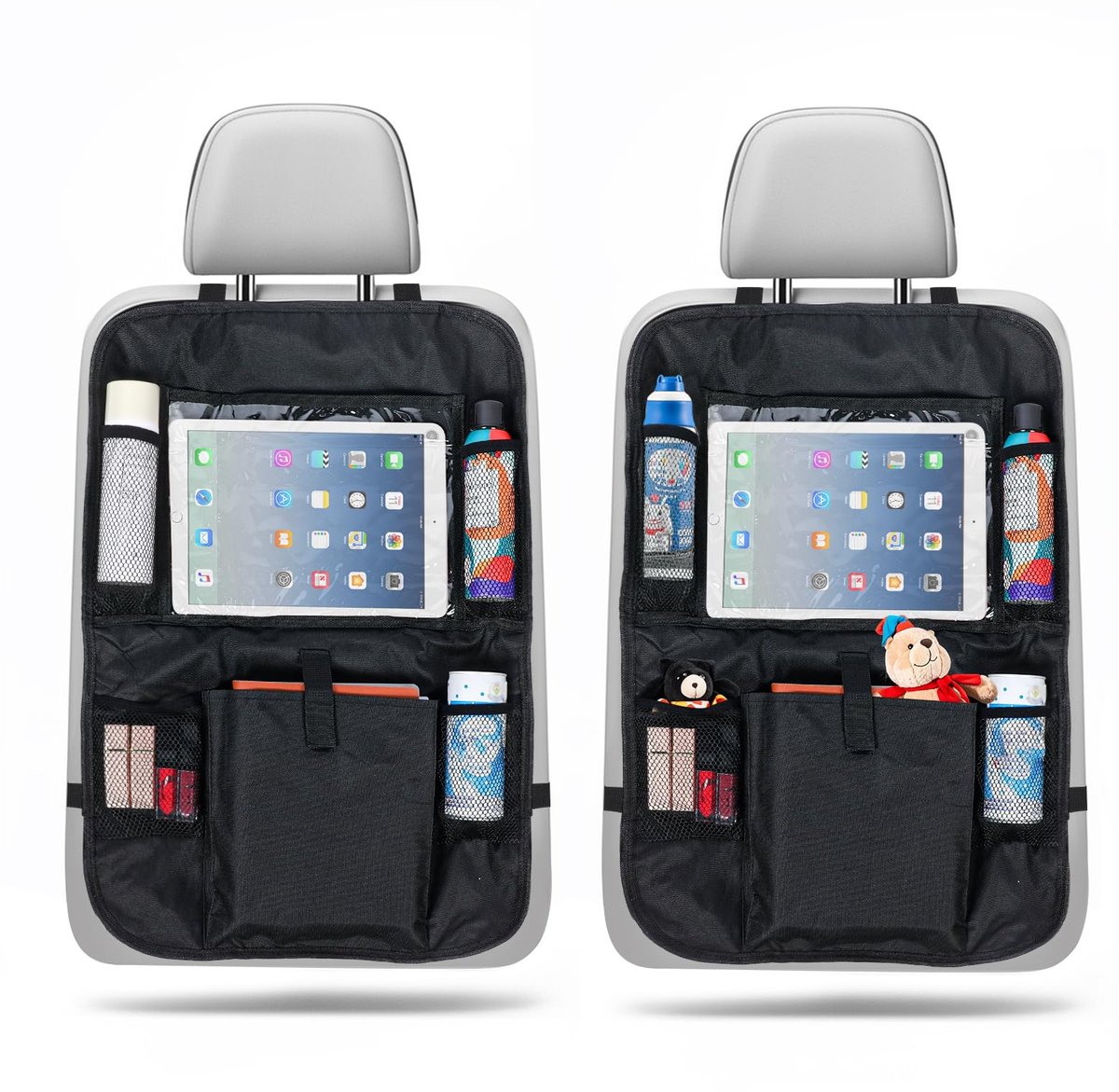 Image of 2-pack autostoelorganizer - auto-organizer - stoelbeschermer autorugleuning, gemaakt van nylon, waterdicht en antislip met grote opbergruimte, geschikt voor autostoelen en thuisopslag