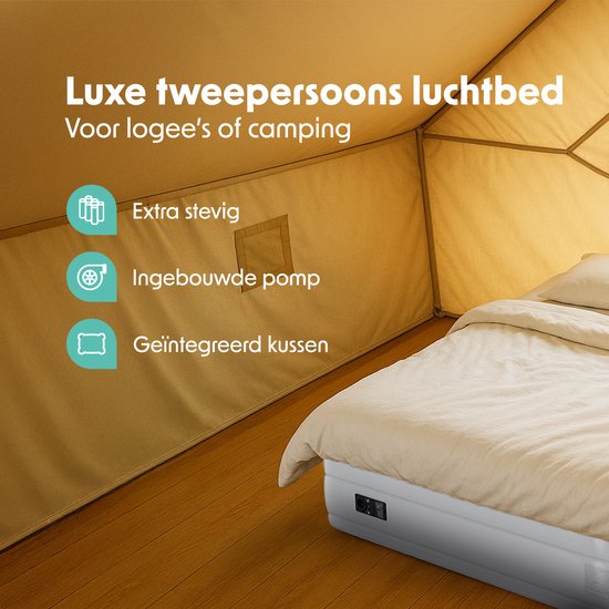 LifeGoods Luchtbed - 2 Persoons - met Ingebouwde Pomp - Incl. Draagtas en Reparatiekit - Wit/Blauw van LifeGoods — afbeelding 2