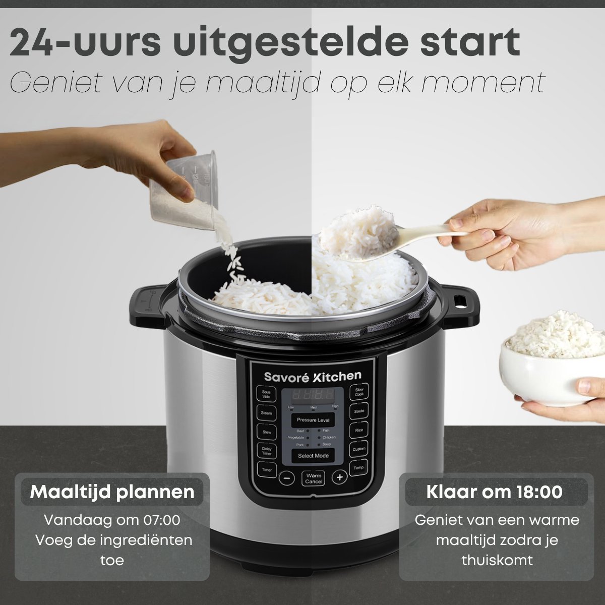 Savoré Kitchen Pressure Cooker 6L – Tot 6 Pers. – PFAS-vrij – 29 × 33,5 cm – Snelkookpan, Rijstkoker, Slowcooker, Stomer, Sous-vide & Multicooker – foto 6