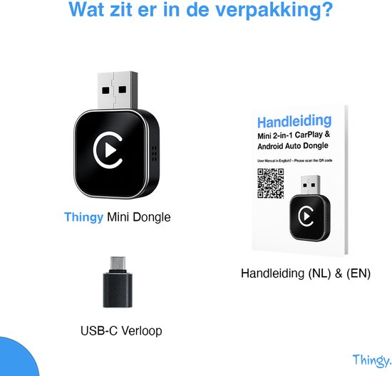 Thingy® Mini 2-in-1 Carplay Dongle - Draadloos CarPlay & Android Auto - Android Auto Dongle - Extra Klein Model - Snelle & Stabiele Connectie - Draadloos CarPlay