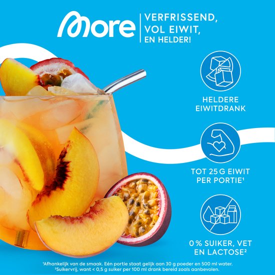 MORE NUTRITION Clear Whey Isolate Proteine Poeder, Peach Passion Fruit Ice Tea, 600 g, 20 Porties Heldere Wei Poeder - Lactosevrij Eiwitshake — afbeelding 5