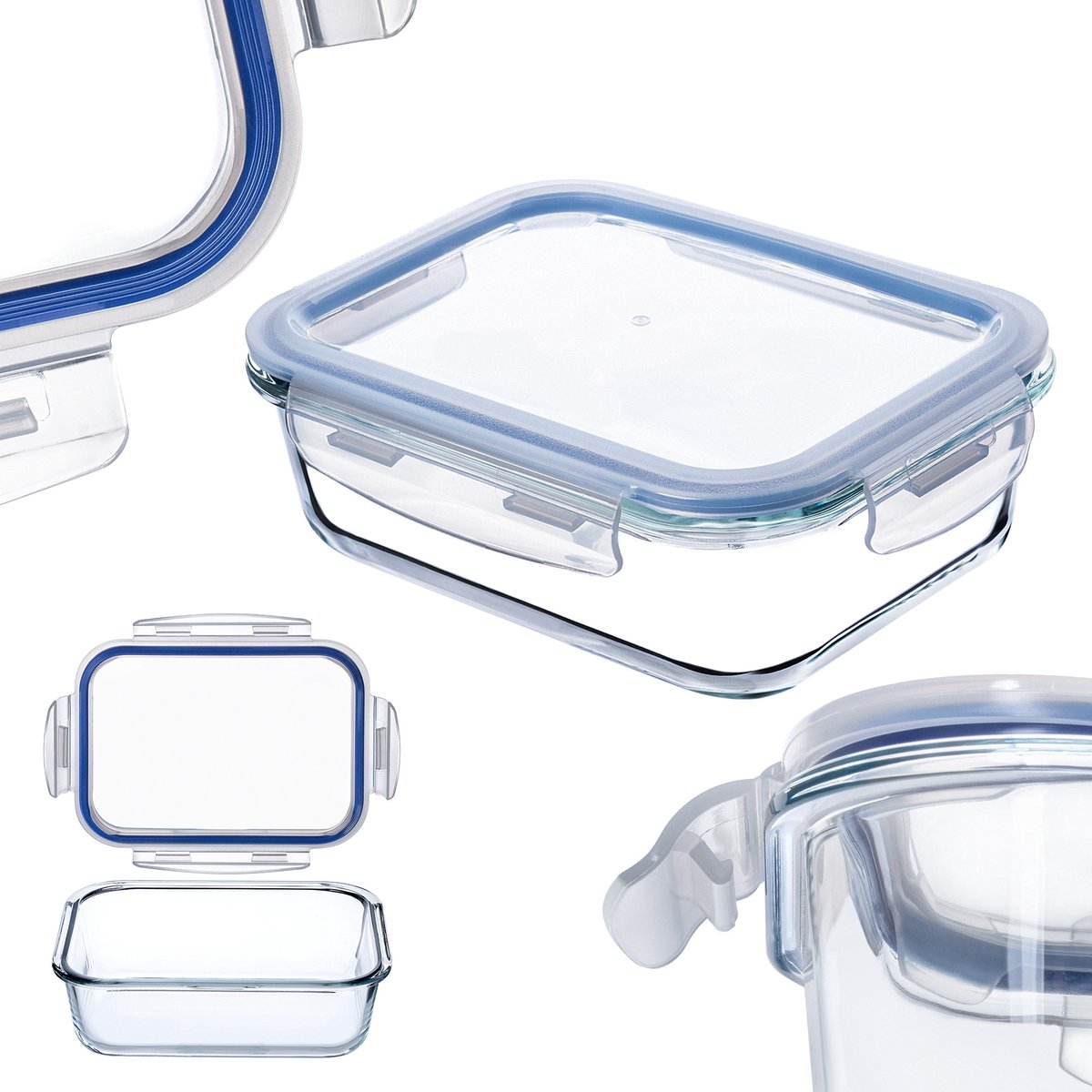 KADAX Glazen container met deksel, voedselcontainer, vaatwasmachinebestendige voedselcontainer, afsluitbare vershouddoos, bewaardoos, rechthoekig, 370 ml