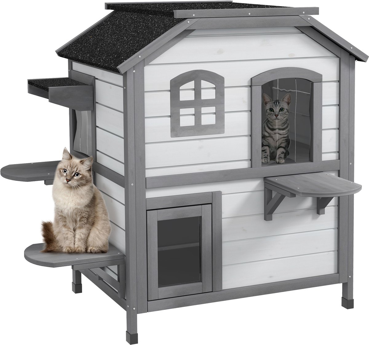 PawHut kattenhuis met trap - 2 verdiepingen - 78 x 55,5 x 91 cm - wit