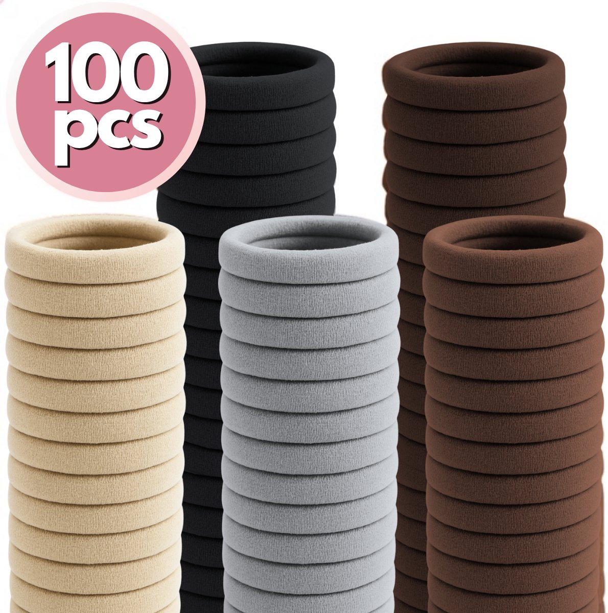 RENALUX - Haarelastiekjes Meisjes zonder Metaal - Haar Elastiekjes XXL Set 5 Kleuren - Totaal 100 Stuks