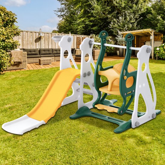 YYchan 4-in-1 speeltoestel – glijbaan – schommel – basketbalframe