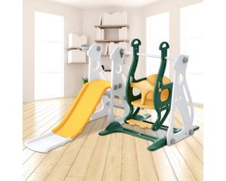 YYchan 4-in-1 Speeltoestel – Glijbaan – Schommel en Basketbalframe voor Binnen en Buiten – Veilig en Betrouwbaar – Baby – Peuter – Kleuter – Cadeau – Kerstmis – Nieuwjaar – Jongen – Meisje – Glijbaan voor Binnen – Groen