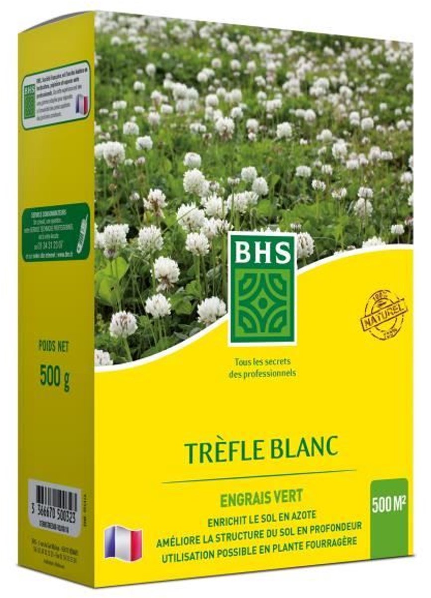 Witte klaver - BHS - 500 m² | Bevordert de biodiversiteit, past zich aan alle bodemsoorten aan en is bestand tegen vertrapping.