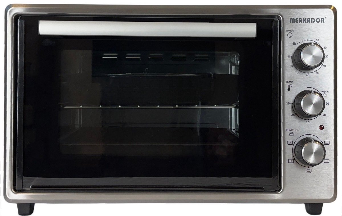 Merkador Vrijstaande Oven - 40 Liter - 1600 Watt - RVS Afwerking - Hetelucht - Gemakkelijk Schoon Te Maken Geëmailleerde Binnenruimte - Kruimelbak