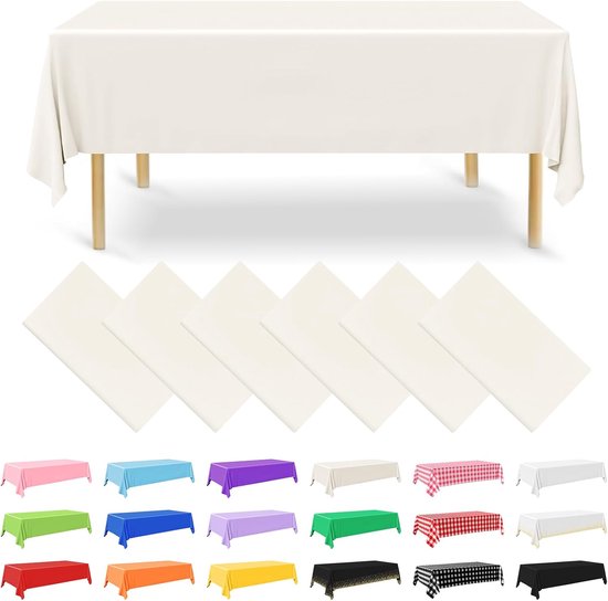 6 Stuks Wegwerp Plastic Tafelkleden 137 X 275 Cm Ivoor Rechthoekige 