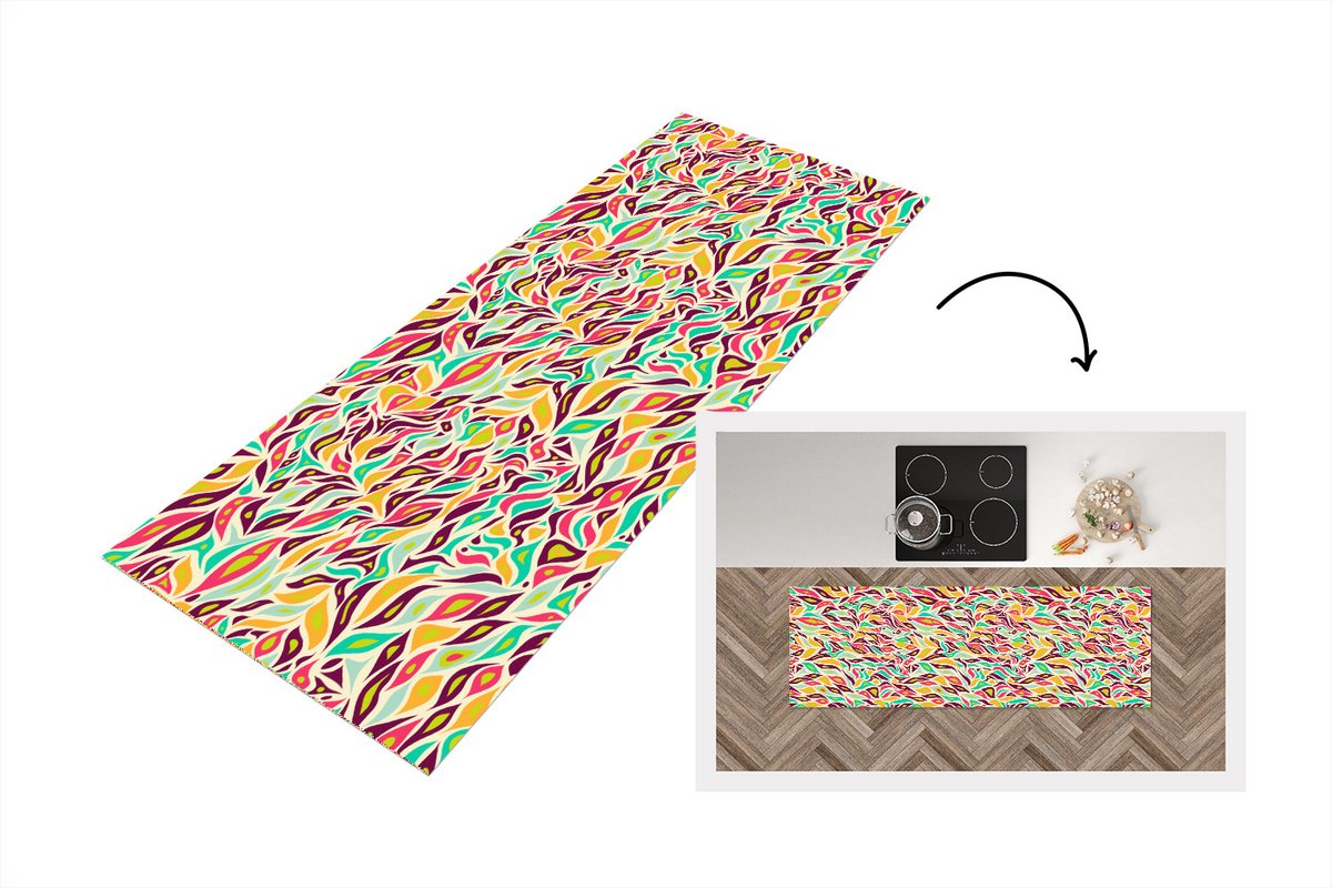 KitchenYeah Keukenloper 180x60 cm - Keukenmat vinyl Bladeren - Lijn - Patronen - Keukenmatten loper - Keuken vloerkleed tapijt