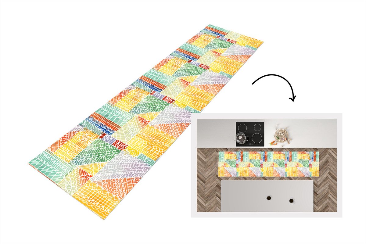 KitchenYeah Keukenloper 240x60 cm - Keukenmat vinyl Patronen - Mozaïek - Abstract - Keukenmatten loper - Keuken vloerkleed tapijt