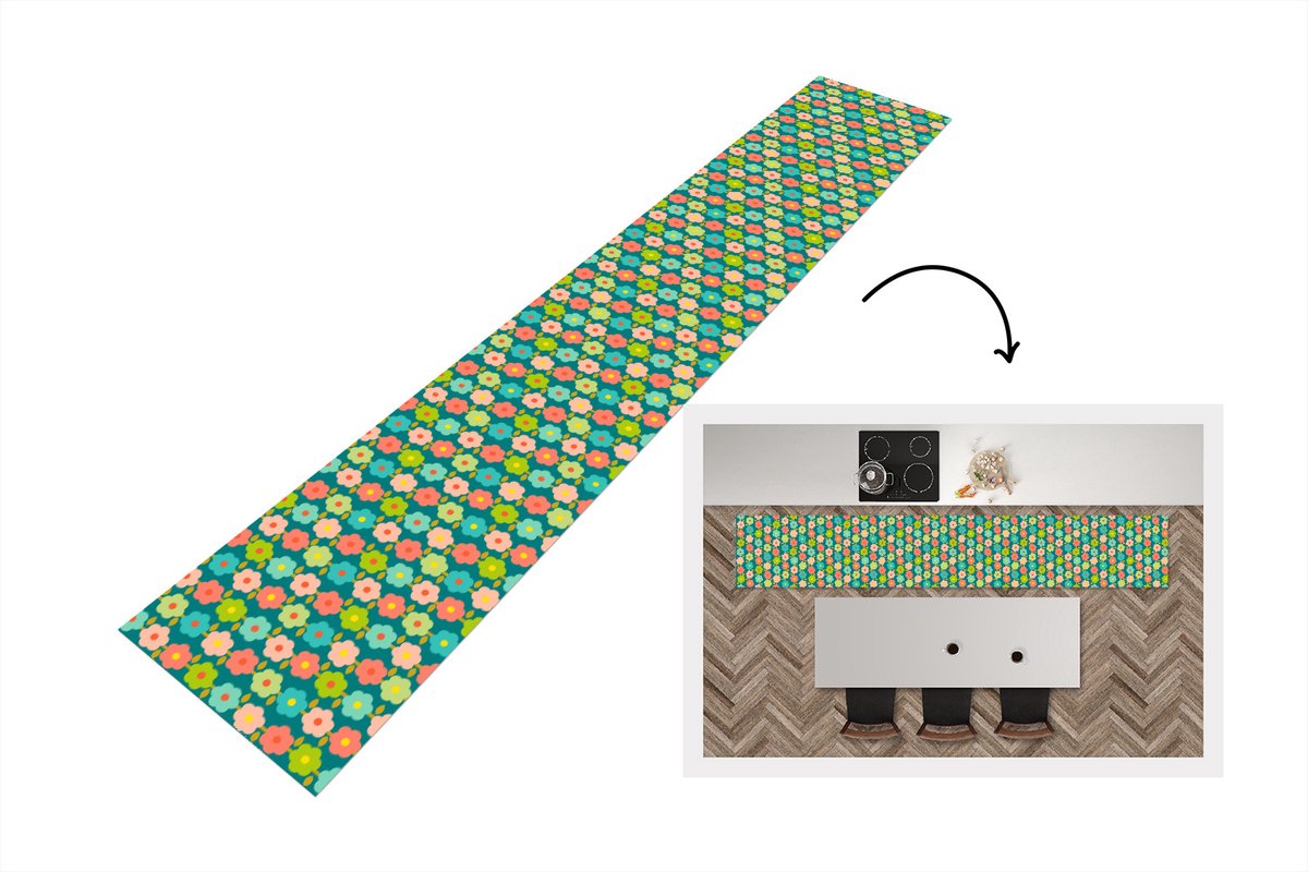 KitchenYeah Keukenloper 300x50 cm - Keukenmat vinyl Patroon - Bloemen - Retro - Jaren 70 - Keukenmatten loper - Keuken vloerkleed tapijt