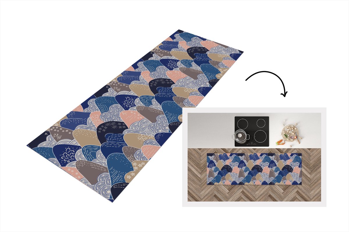 KitchenYeah Keukenloper 150x50 cm - Keukenmat vinyl Berg - Pastel - Japans - Patronen - Keukenmatten loper - Keuken vloerkleed tapijt