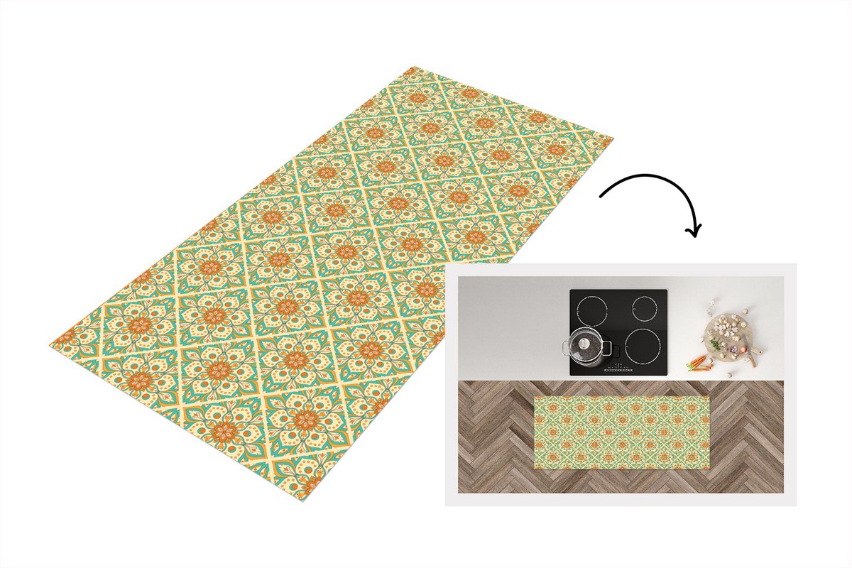 KitchenYeah Keukenloper 120x50 cm - Keukenmat vinyl Vintage - Bohemian - Patronen - Mandala - Keukenmatten loper - Keuken vloerkleed tapijt