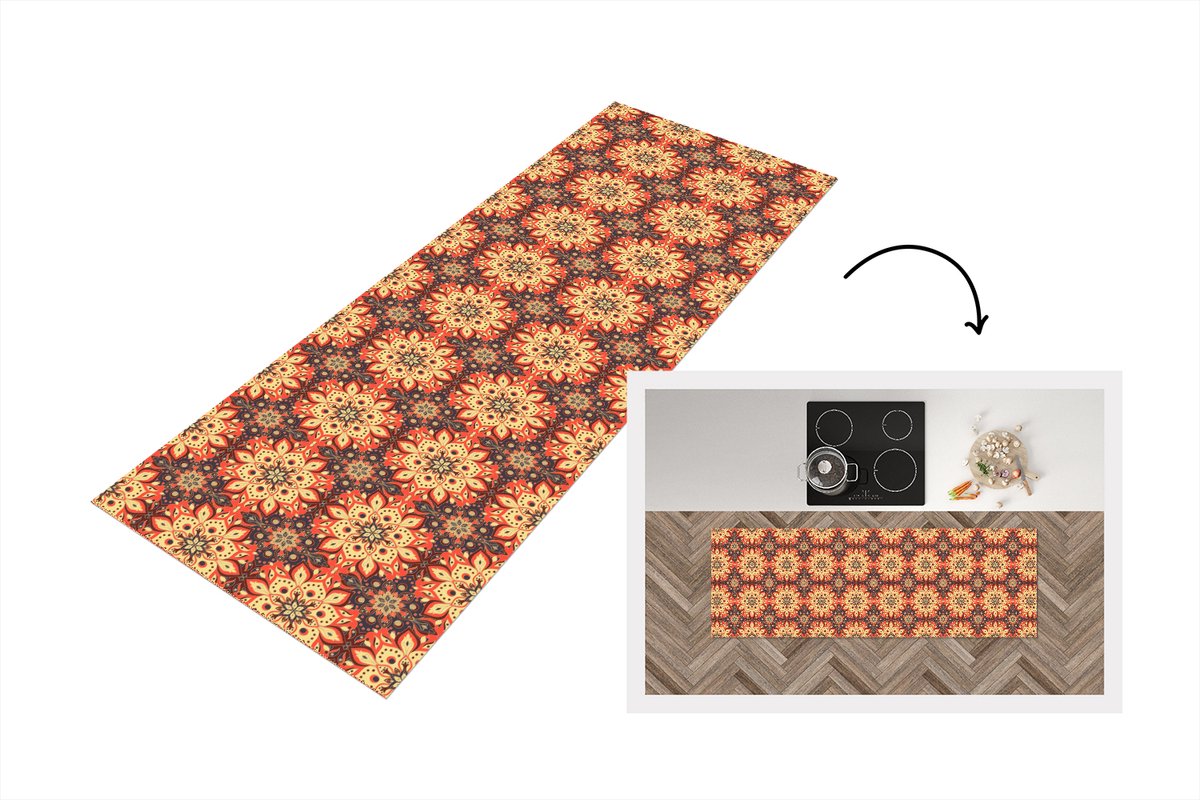 KitchenYeah Keukenloper 180x60 cm - Keukenmat vinyl Mandala - Bohemian - Design - Keukenmatten loper - Keuken vloerkleed tapijt