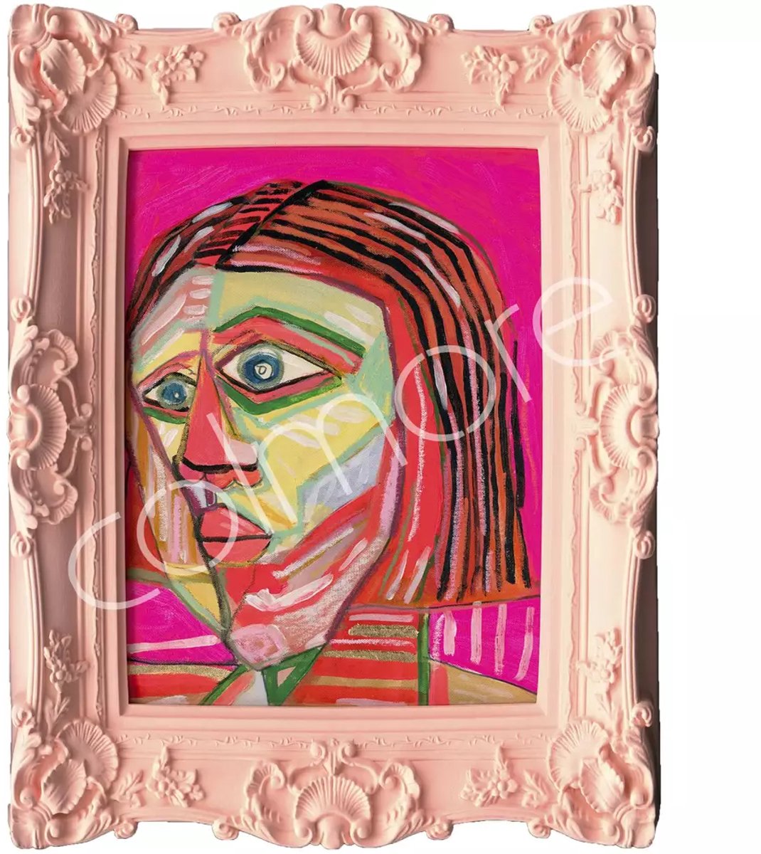 Colmore by Diga handbeschilderd schilderij roze met gezicht 45 x 55 cm