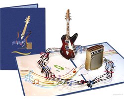 Popcards pop-up kaarten - Elektrische Gitaar met Versterker Muziek Muziekkaart Rock and Roll Basgitaar Wenskaart pop-up kaart 3D kaart