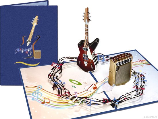 Popcards pop-up kaarten - Elektrische Gitaar met Versterker Muziek Muziekkaart Rock and Roll Basgitaar Wenskaart pop-up kaart 3D kaart