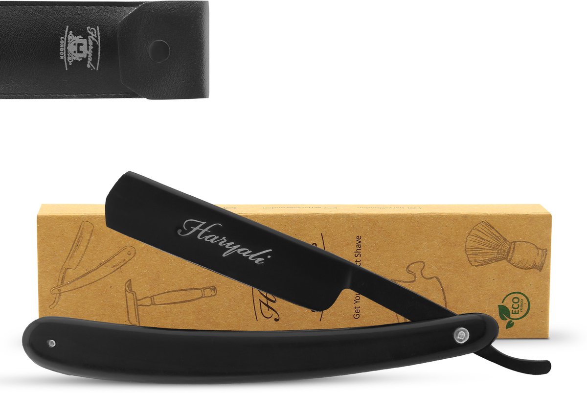 Haryali London Open Scheermes voor Heren - Traditioneel Open Scheermes - Barber's Razor - Elegant Zwart Cut Throat Scheermes met Kunststof Handvat