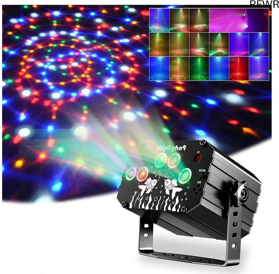 SABUIDDS DJ Disco Light Party Light met laser en LED, 21 LED RGB-licht, geluidsregeling, flitser, zelfrijdende en DMX-effectenspot voor partij familiebijeenkomsten, bar, nachtclub KTV Live Show
