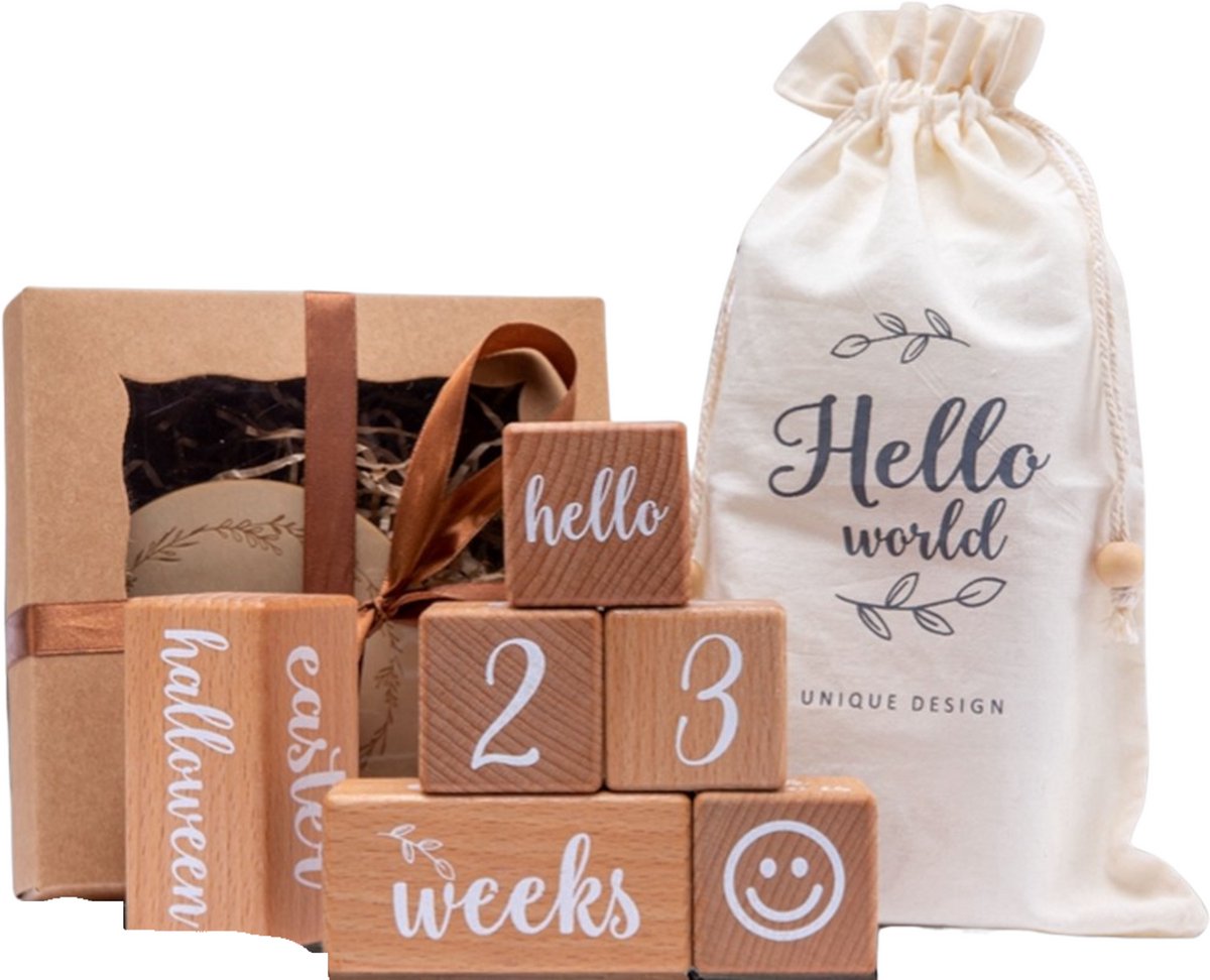 Goedkoopste Without Lemon - Houten Baby Mijlpaal Blokjes - Decoratie - Babyshower - Cadeau set - Kraamcadeau - Cadeautip