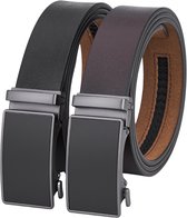 De Lederwaren Ambacht - 2 Stuks - Splitleer Riemen met Automatische Gesp - Volledig Leer - Zwart & Bruin - Lederen Broekriem - Automatische Gesp Riemen Heren - Maat 120