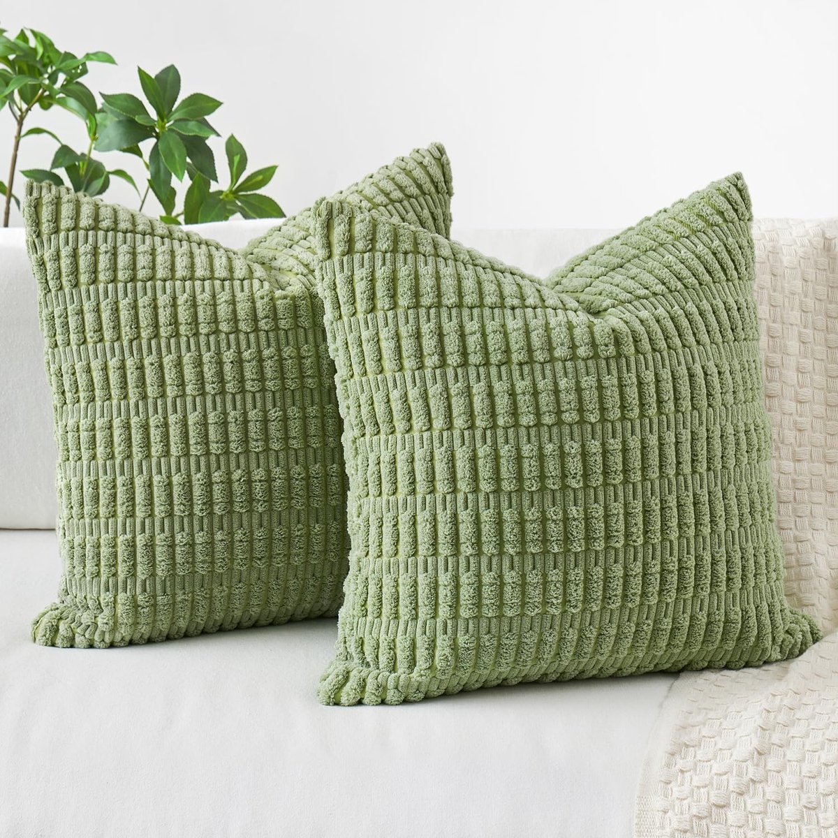 Ibenzoa Set van 2 stijlvolle corduroy kussenslopen voor een moderne en boho uitstraling groen