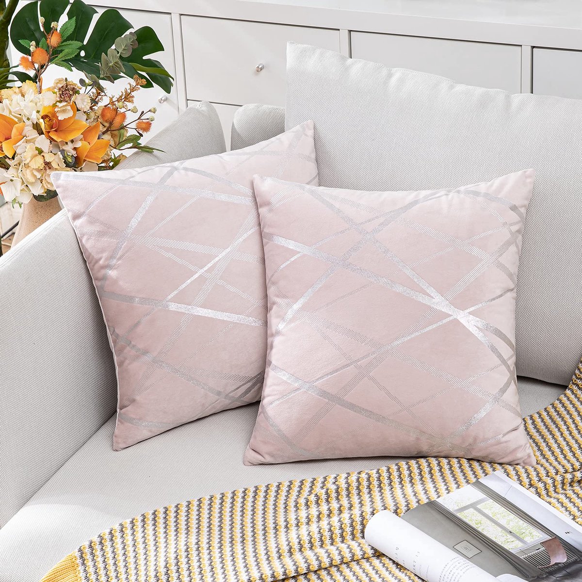 Ibenzoa Set van 2 luxe fluwelen kussenhoezen in zilverroze voor stijlvolle decoratie