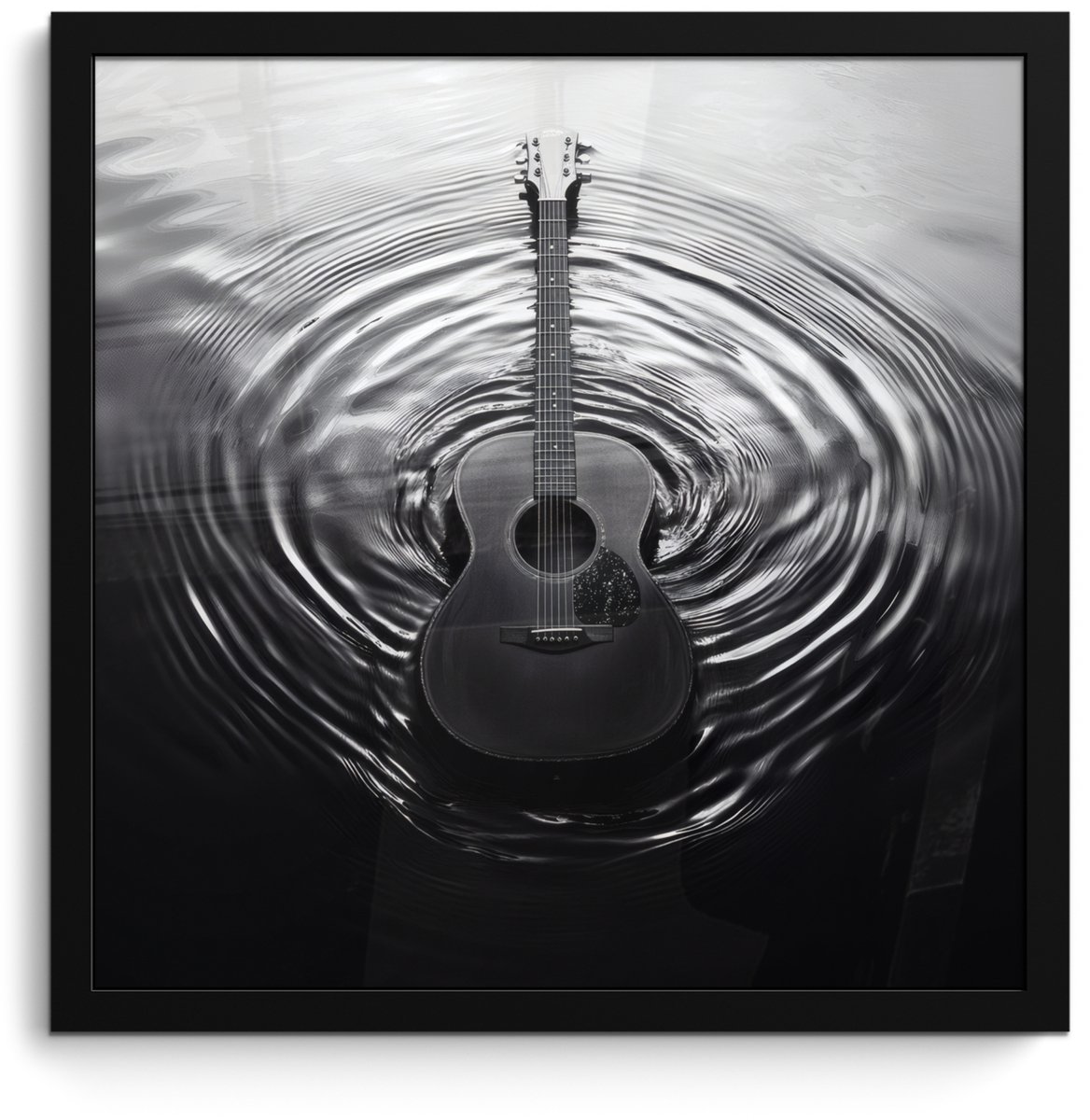 FrameYourWall Poster in lijst - Fotolijst 40x40 cm - Posters - Gitaar - Hout - Water - Posterlijst zwart - Decoratie - Wanddecoratie woonkamer - Muurdecoratie slaapkamer Gitaar - Water