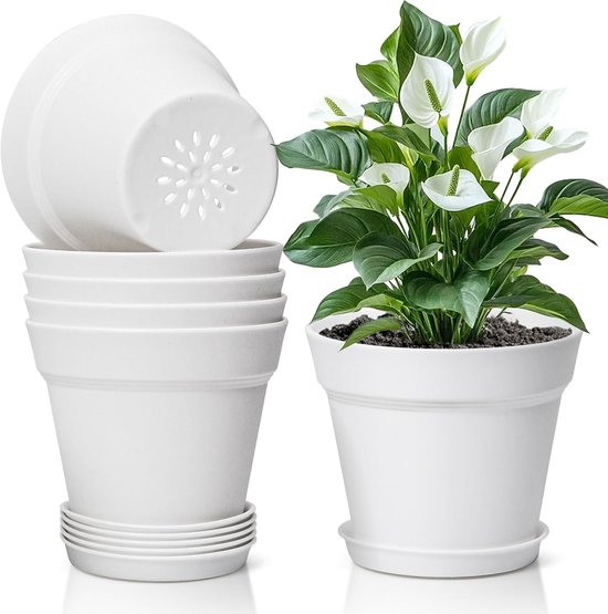 Tymar Bloempot, set van 2, plantenpot van kunststof, modern, ronde vorm (taupe, diameter 21 cm
