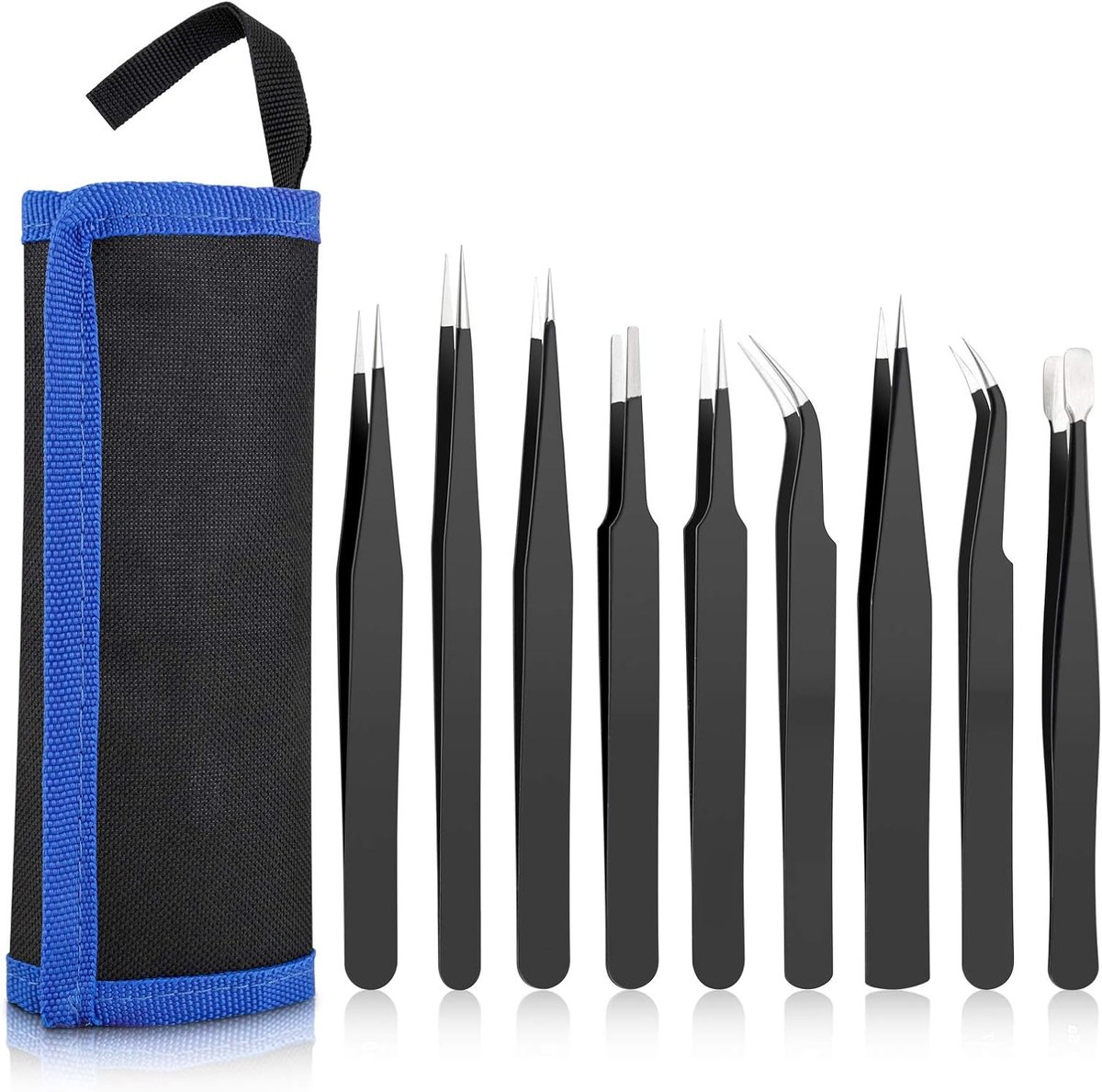 Crrynuo Pincet Set - Tweezer - Epileer pincet - Point pincet - 9-delige set - zwart