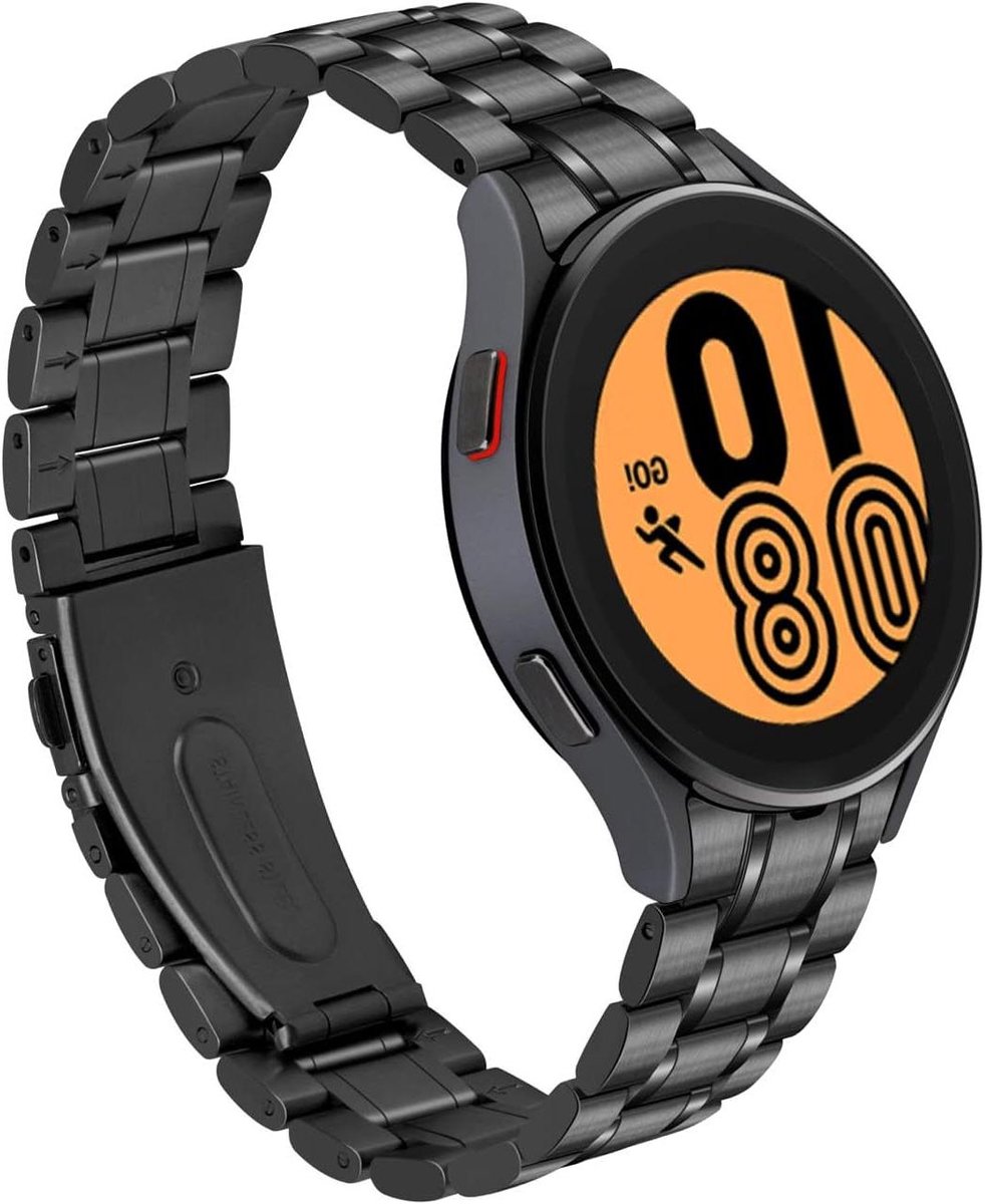 Allecto Premium - Gebogen roestvrijstalen horlogeband voor Samsung Galaxy Watch 5 4 - Quick Release vervanging - Zilver en zwart - Compatibel met 40 mm, 44 mm, 42 mm, 46 mm