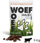 Woef Woef Snacks Hondensnacks Runderlong Trainers 5.00 KG - Trainingsnacks Hondensnoepjes - Gedroogd vlees - Rund - vanaf 3 maanden - Geen toevoegingen