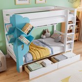 Bol.com Stapelbed - kinderbed - boomvormige boekenplank - open planken - 2 lades op wielen - met valbeveiliging - veel opbergrui... aanbieding