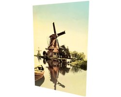 Oud Stadsgezicht Zwolle - Molen De Passiebloem en Koeien aan de Rivier Nieuwe Vecht - Holland van Vroeger Oude Antieke Foto Print op Katoen Canvas Doek - 60x90 cm