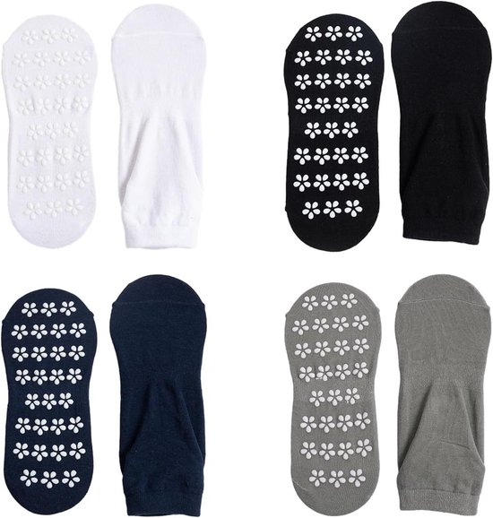 Allecto Premium - Dames Sokken met Anti-slip Grip en Ademendmateriaal - Set van 4 Paar - Indoor Fitness- en Trampoline-antislipsokken - Zwart - Maat 10-20