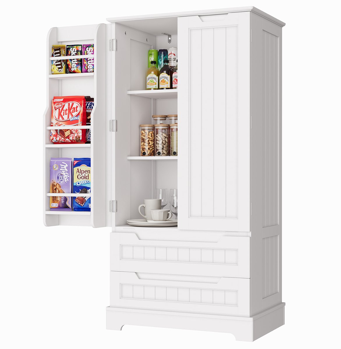 Xbro Keukenkast Vrijstaand – Met 2 Lades en 2 Deuren – Opbergkast – Voor Keuken, Eetkamer of Wasruimte – 40 x 60 x 120 cm – Wit
