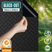 Homewell® Verduisterende Raamfolie - 90x200cm - Statisch & Herbruikbaar - 100% Lichtdicht - Raamfolie Zwart met Blokken - Zonwerend & Anti-inkijk