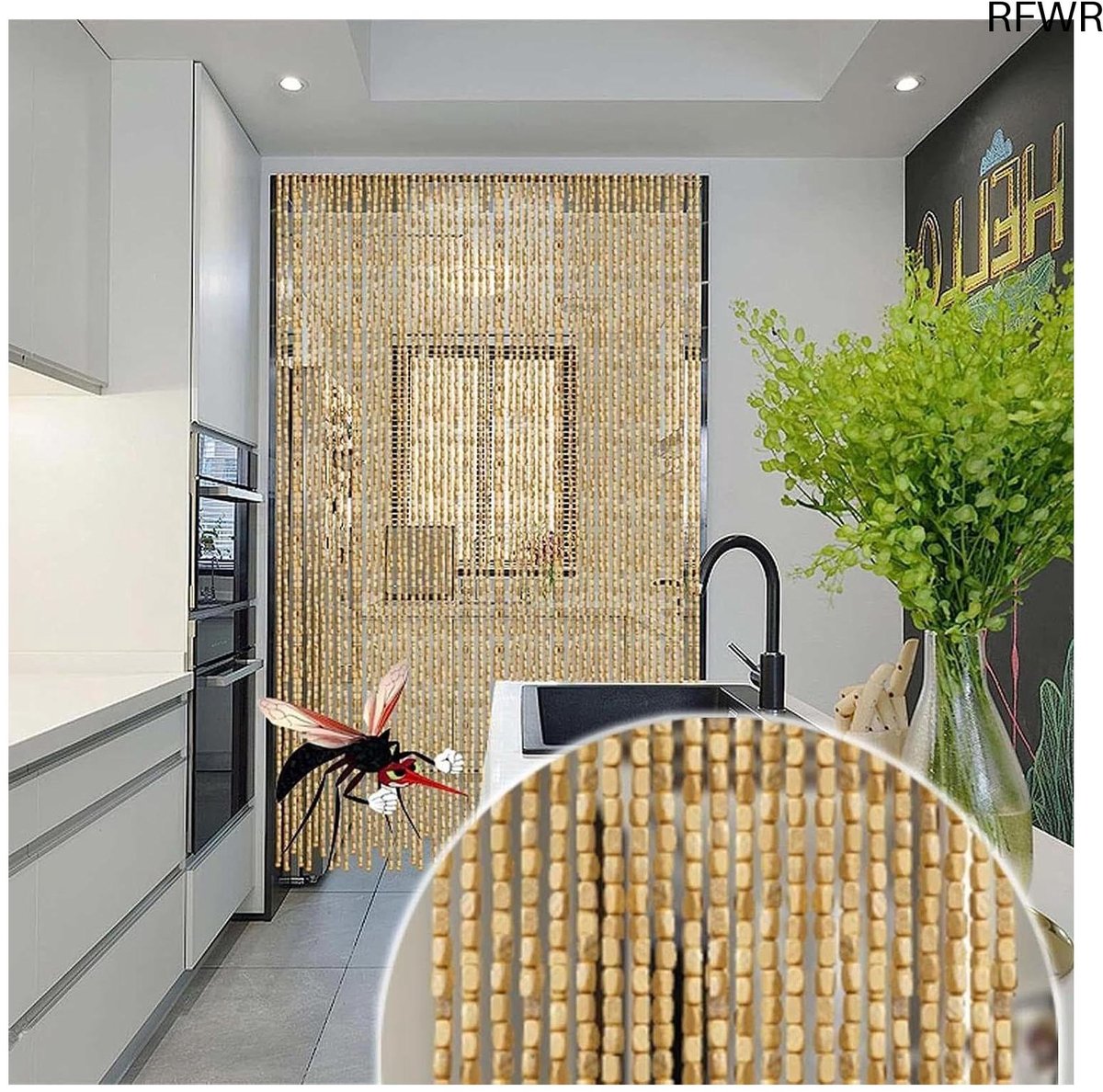 RFWR® Bamboe Kralengordijn 60x200 cm – Handgemaakt Vliegengordijn voor Deuren en Raamdecoratie
