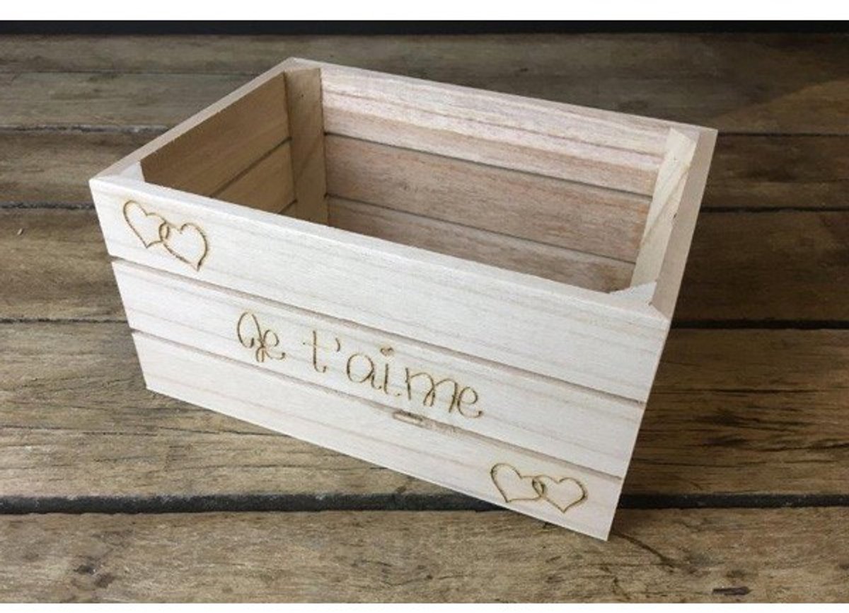 Dotti Houten Krat "Je t'aime" (20,5 x 14,5 x 10 cm)