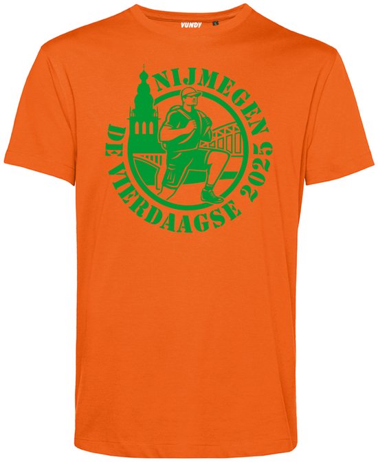 T-shirt Cartoon Vierdaagse | Vierdaagse shirt | Wandelvierdaagse Nijmegen | Roze woensdag | Oranje | maat L