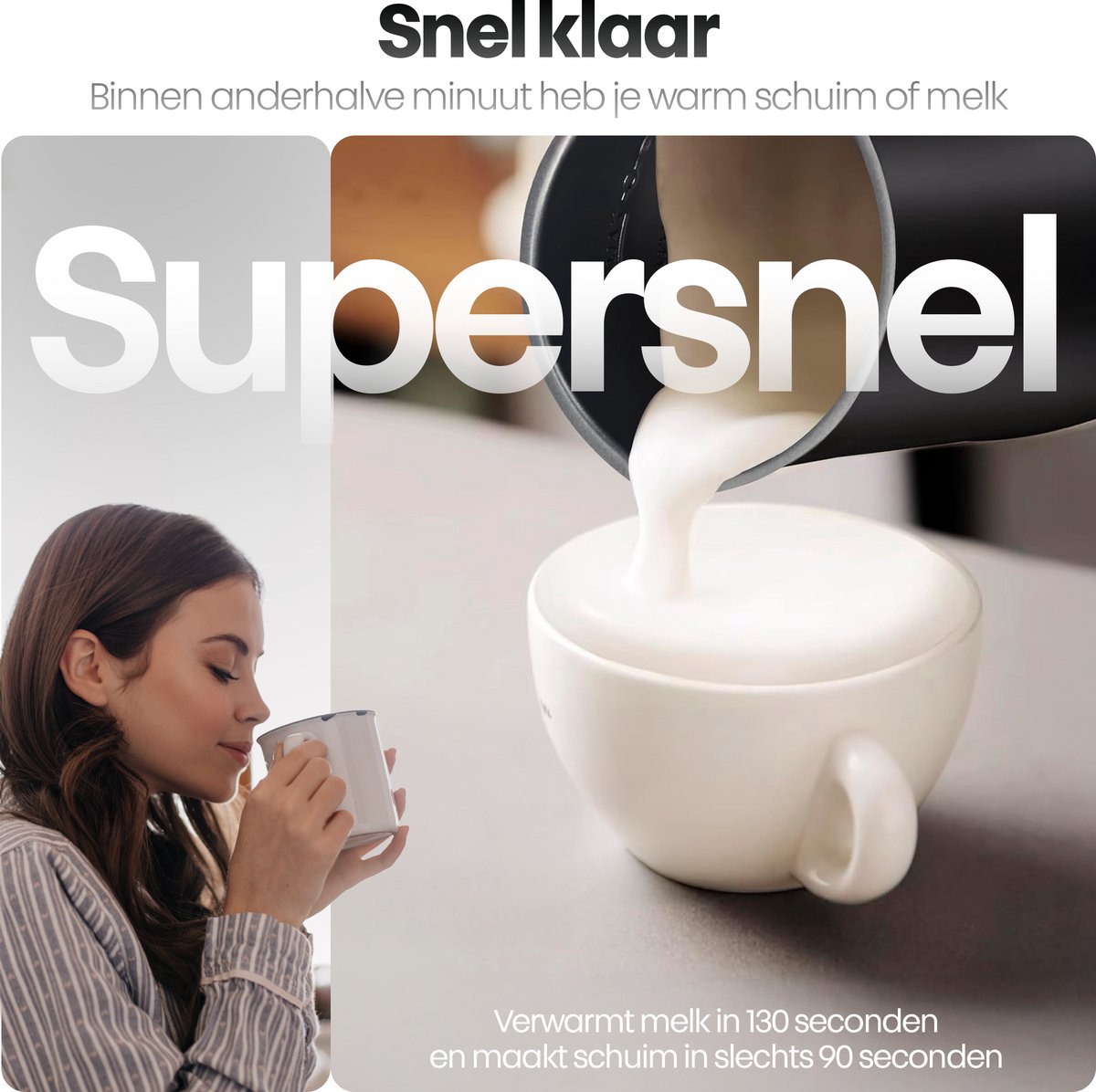 Phreeze F01 Elektrische Melkopschuimer - 300 ML - 4-in-1 Warm & Koud - Melk Opschuimer - Melkklopper voor Cappuccino, Latte & Chocolademelk — cadeau in Kookcadeaus - foto 3
