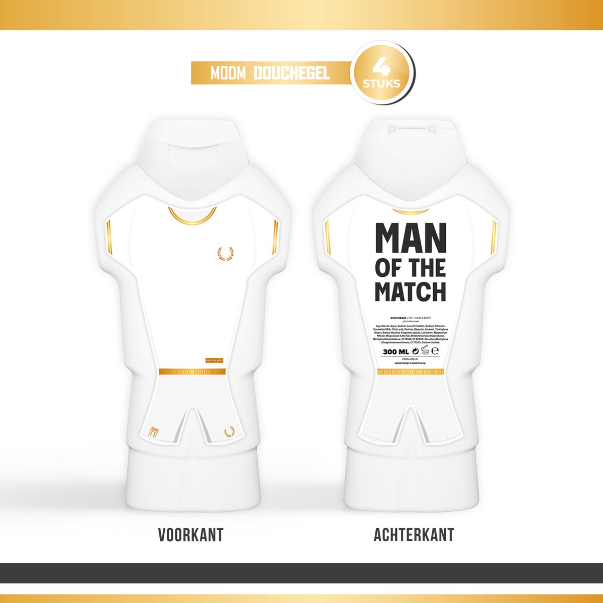 Douchegel "Man of the match" - 4 stuks - Cadeau | Showergel - Shower gel - Prijzen - Goud - Wit