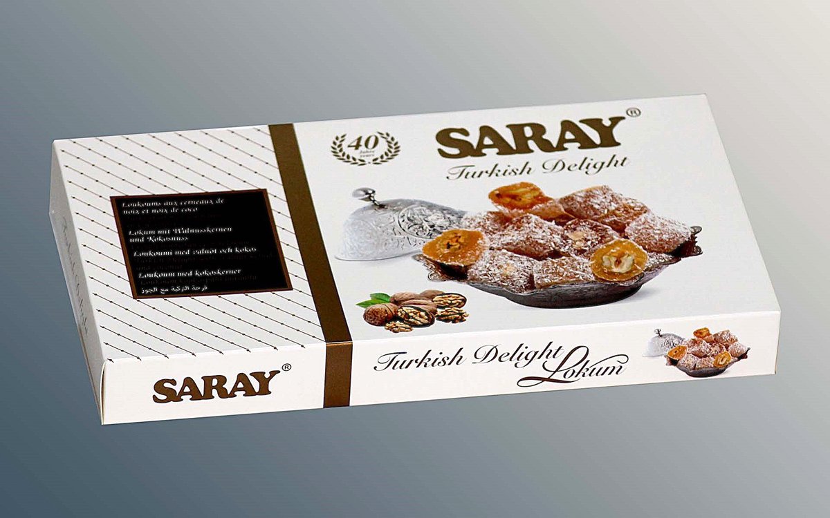 Saray Turks Fruit met Kokos en Walnoot 400 g - Cevizli Lokum Turk Lokumu - Saray Turkish Delight with Walnut 400 g