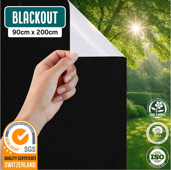 Homewell - [90x200cm] Verduisteringsdoek HR++ Raamfolie 100% Verduisterend Blackout - Anti Inkijk, Isolerend en Zonwerend - Herbruikbaar - Statisch – Zwart/Wit