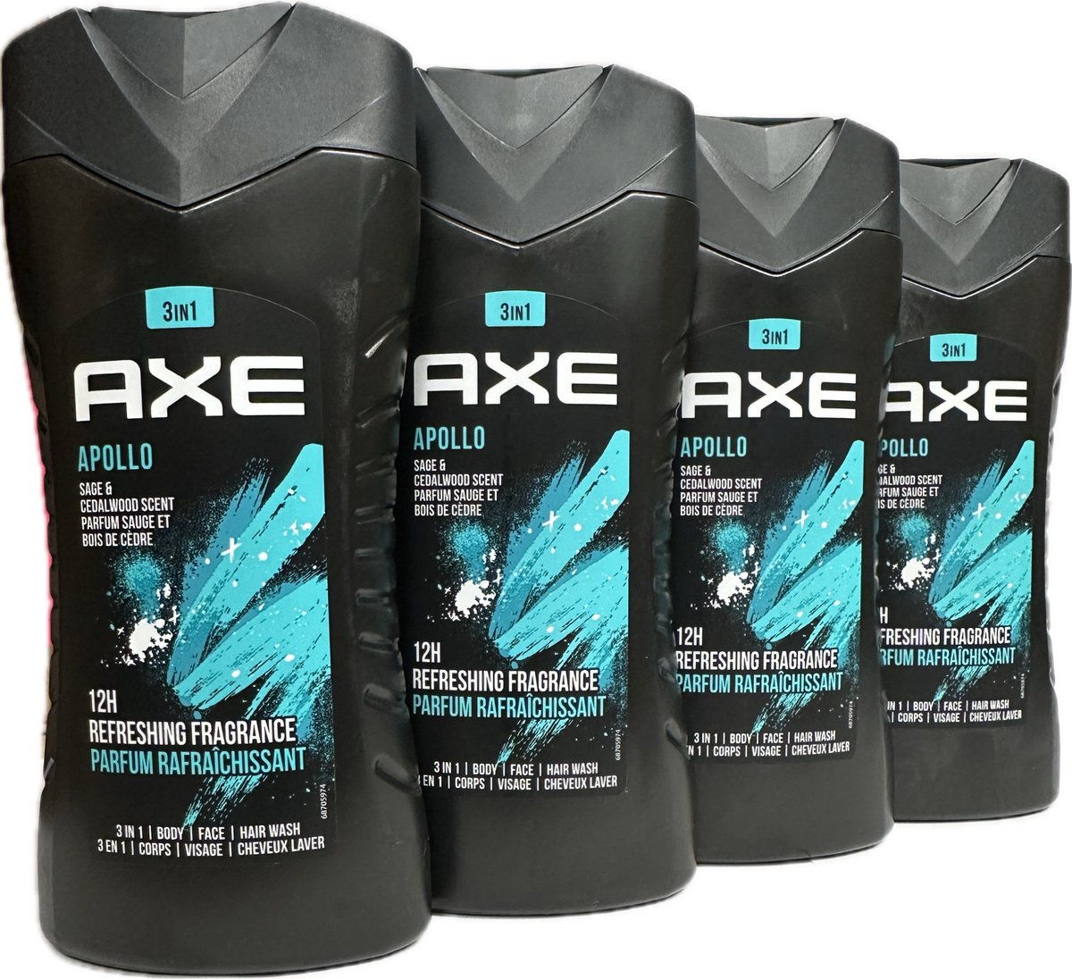 AXE Douchegel Apollo 3 in 1 - Voordeel pakket 4 x 250 ml